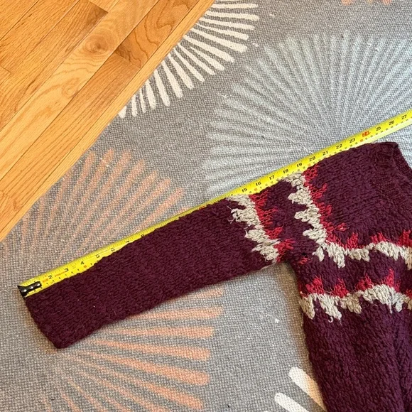 Free People Maroon and Gray Fair Isle Patterned Sweater - Picture 6 of 9